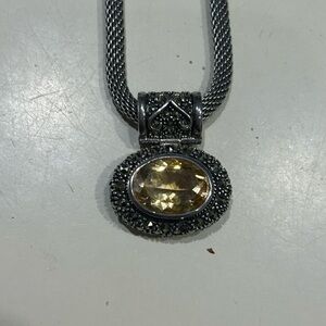Sterling Silver, Citrine, and Marcasite Pendant Necklace
